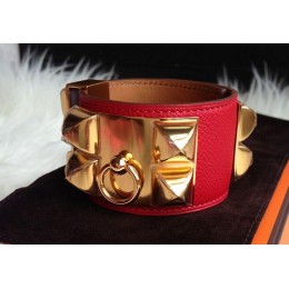 Hermes Collier de Chien Red Bracelet In Gold